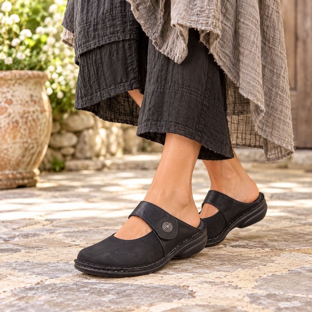 Finn Comfort Stanford Mules Mary Jane Clog Nappa Leather Black Size 42 EUR 10.5